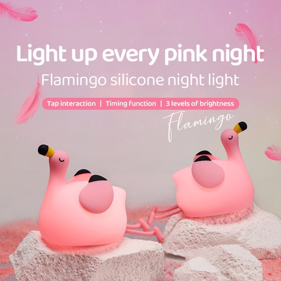 Flamingo Nachtlampje voor Kinderen - Siliconen LED Bedlampje met Telefoonstandaard, Oplaadbaar, Touch, 3 Dimbare Niveaus, 30 min Timer - Kinderkamer Cadeau — afbeelding 4