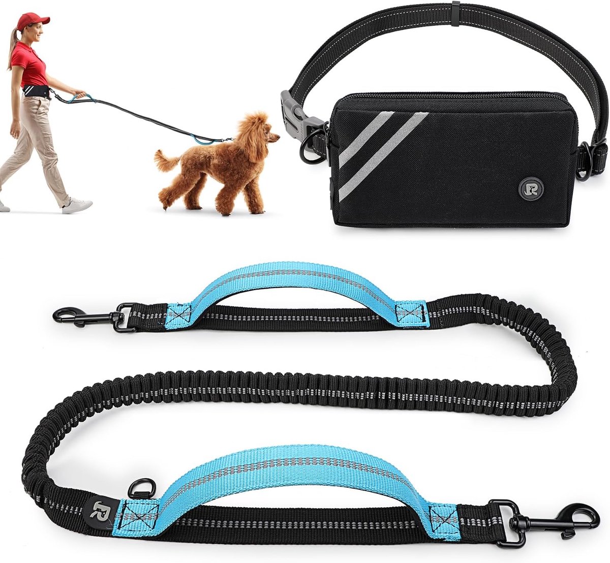 Hondenlijn handsfree - elastisch en reflecterend - dubbele schokabsorptie - ideaal voor joggen - ShopVlot