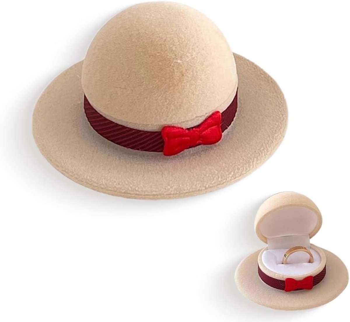 Dailygoods- Sieradenbox - Juwelendoosje voor ringen/oorbellen/halsketting - Cilinderhoed - Geschenkdoos voor bruiloft/verloving - Klein/exquisiet - Zacht fluweel binnenkant - Juwelendoos