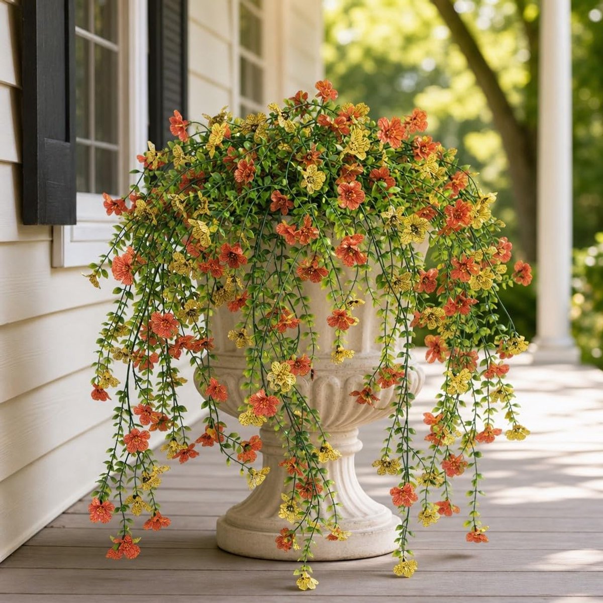 Artificial Hanging Flowers for Outdoor,4 Pieces Fake Hanging Plants Decoration,UV Resistant Faux Silk Flower with - ShopVlot