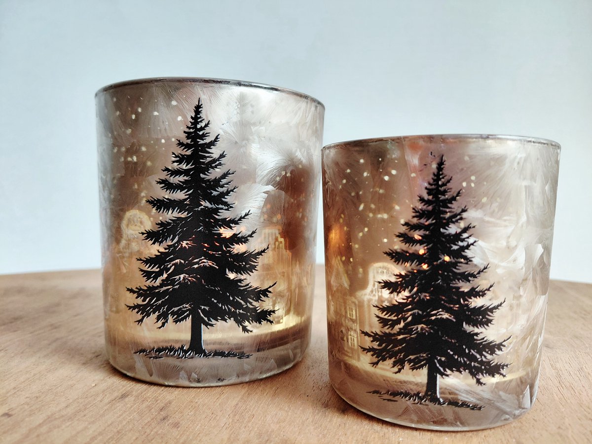 DK - Waxinelichthouder - Set 2 stuks - Ruby - Gold - Dennenboom - Kerstboom