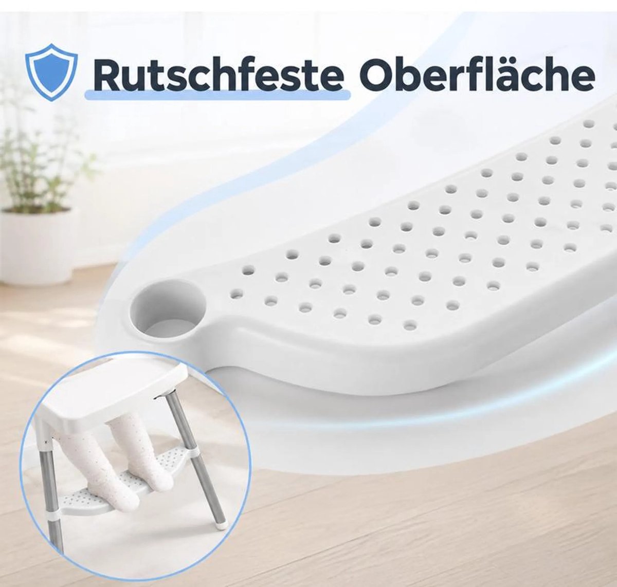 Ergonomisch ontworpen kinderstoel Geschikt voor een in hoogte verstelbare voetensteun van 46 cm.