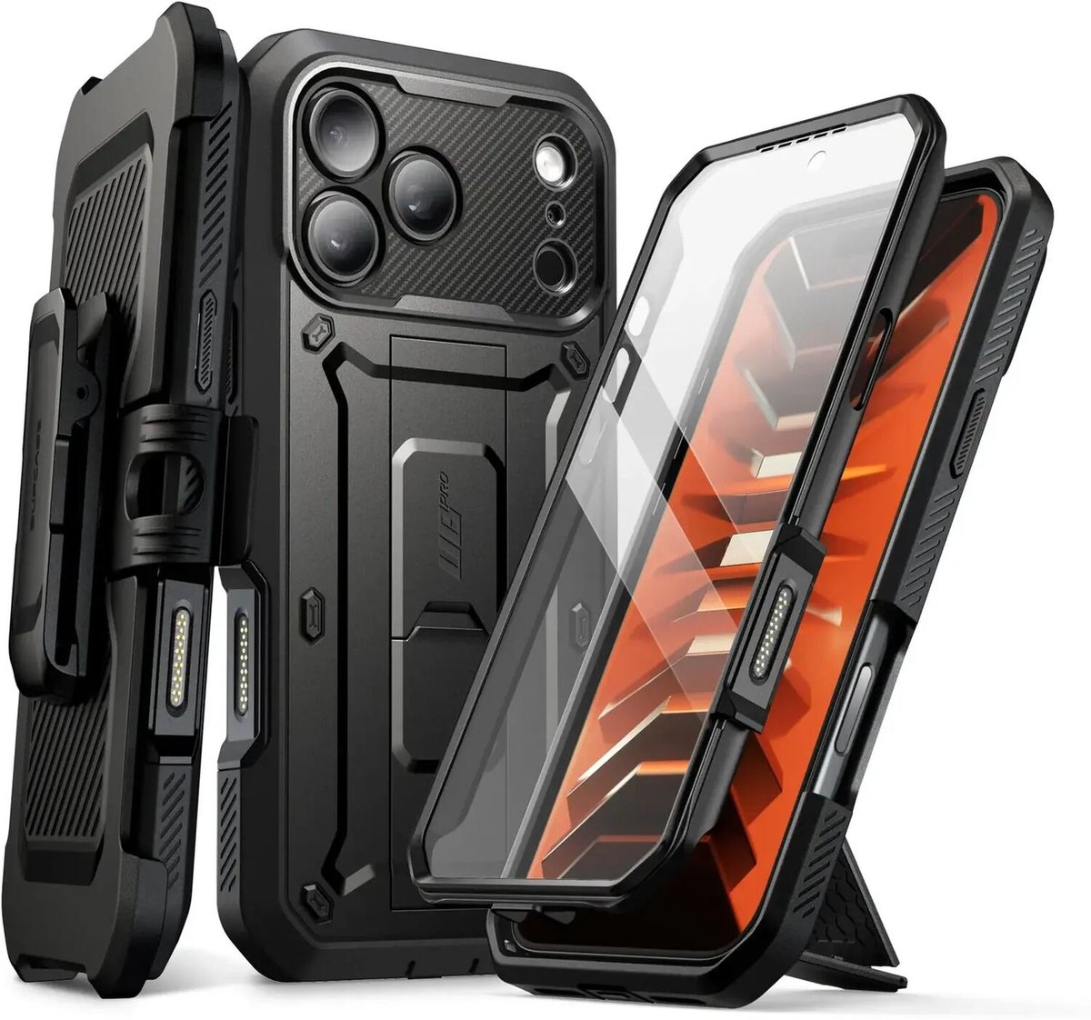 SUPCASE Hoesje Geschikt voor Apple iPhone 18 Pro / 17 Pro - Unicorn Beetle Pro Case met Ingebouwde Screenprotector - Beschermhoes met Holster en Kickstand Zwart