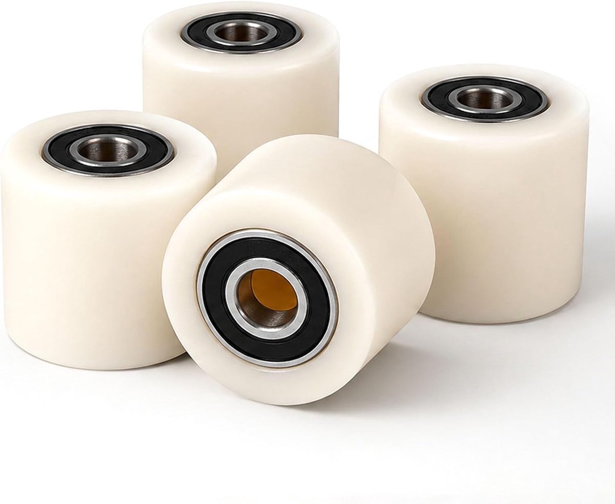 Set van 4 nylon palletwagenwielen, 80 x 70 mm, 20 mm as, ideaal voor ongelijk terrein, compatibel met industriële voertuigen (heftrucks, palletwagens, enz.)