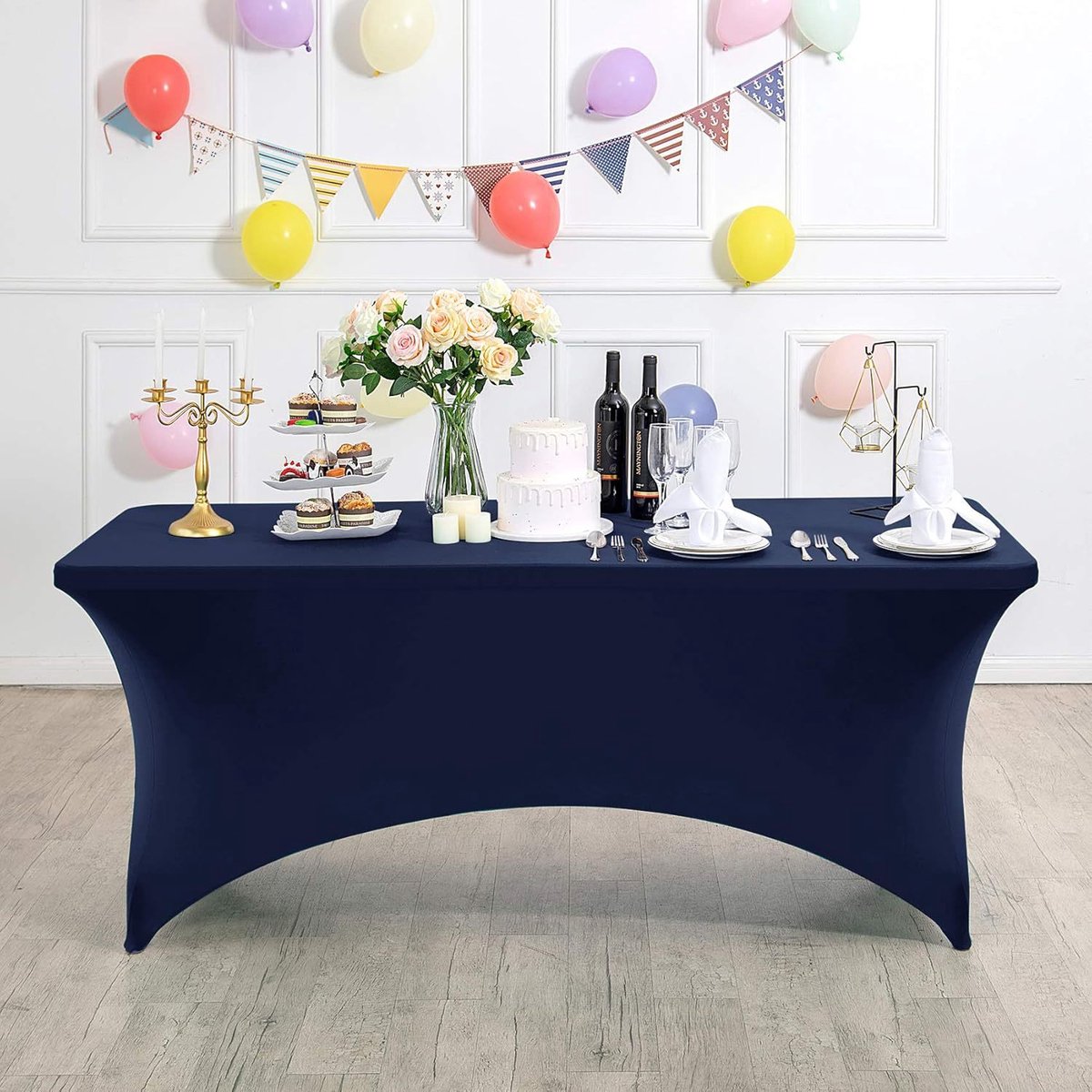 Rechthoekig, rekbaar en vlekbestendig tafelkleed, waterdicht, wasbaar en rekbaar, geschikt voor het decoreren van terrassen, keukens, bruiloften, verjaardagen, feesten, picknicks en andere gelegenheden,Marineblauw - 183 x 76 x 76 cm (6 voet)