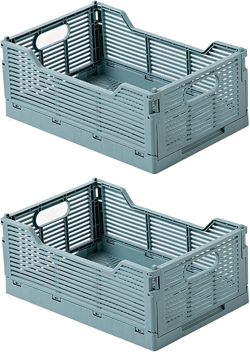 2 stuks opvouwbare opbergkratten stapelbare opvouwbare kratten opbergdozen plastic opvouwbare manden voor kantoor thuis (blauw, 30 x 20 x 12 cm)