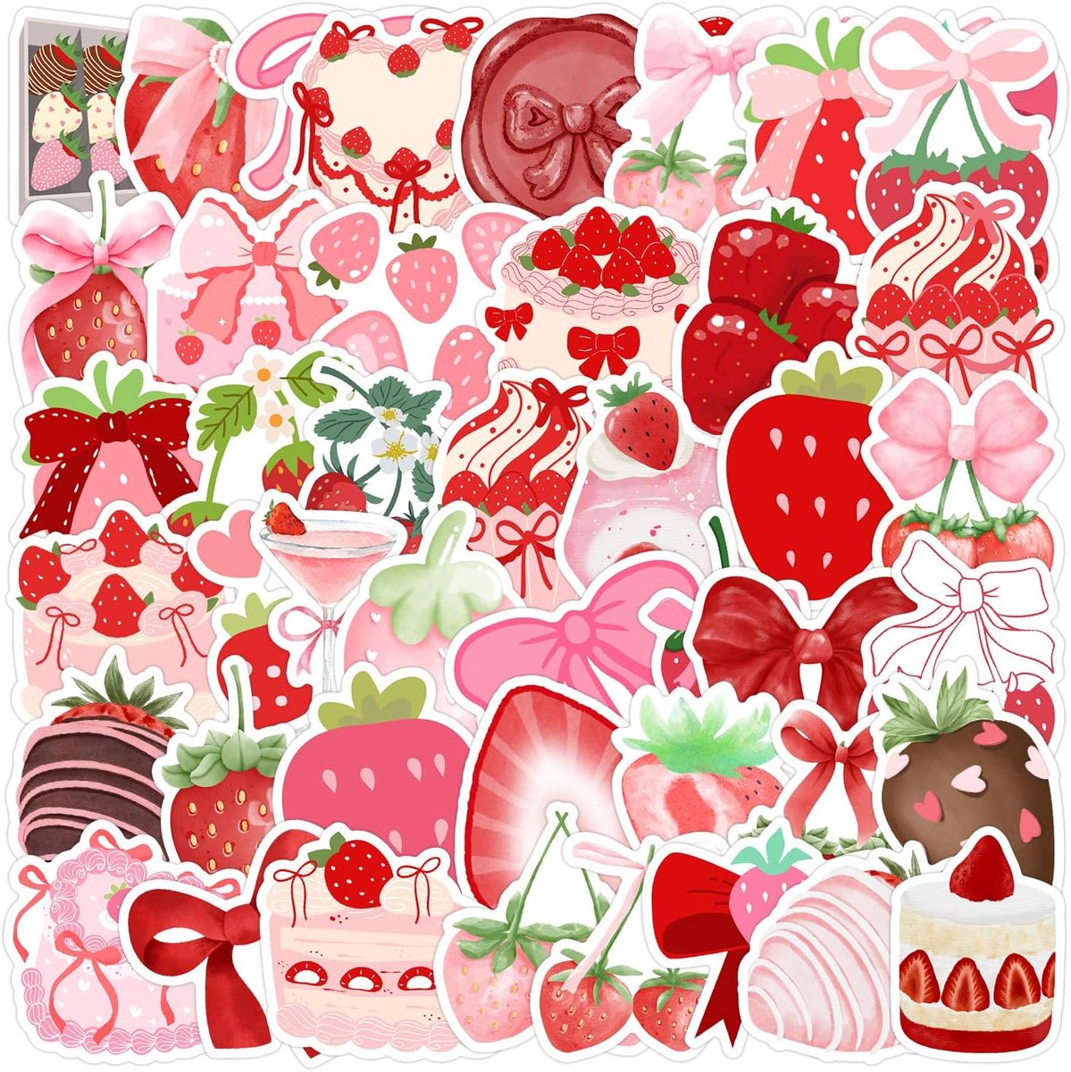 Stickers - 50 stuks - Cartoon Aardbeien - Waterdicht en kleurvast - Perfect voor laptop en bagage - ShopVlot