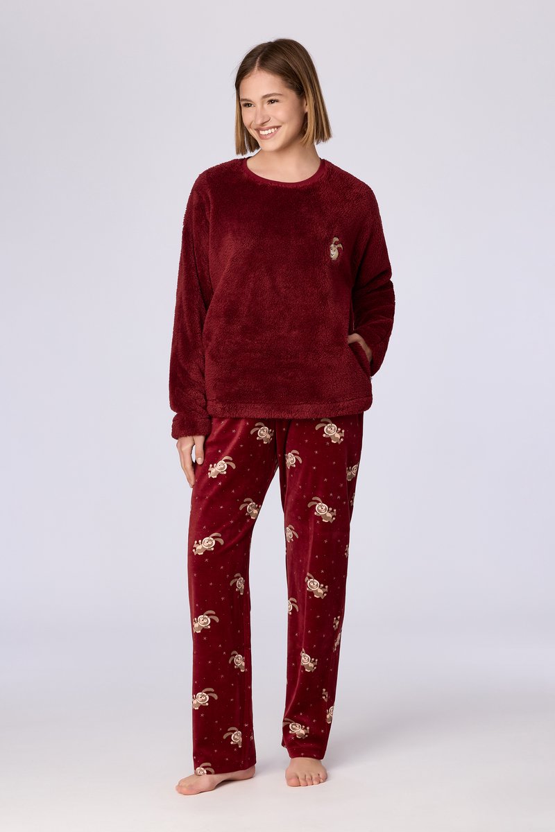Woody pyjama dames - konijn - bordeaux - 262-10-WPI-M/471