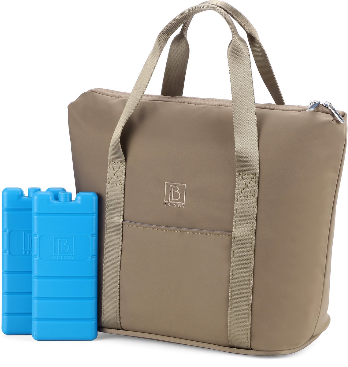 Brisby Koeltas Lunchtas 9L – 4-Laags Geïsoleerd – Inclusief 2 Koelelementen – Waterafstotend – Voor Werk, School & Onderweg - Taupe