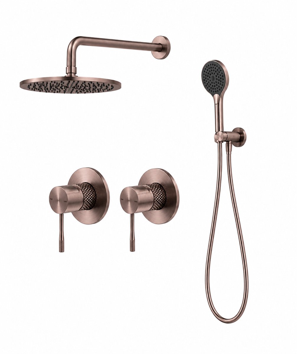 Owen & Finch Inbouw Regendoucheset Compleet | Ø 300mm | Hoofddouche & Handdouche | Geborsteld Satijn Brons PVD