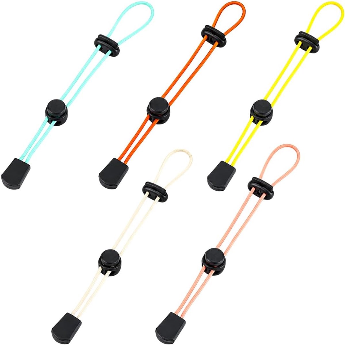 5 stuks Elastische Wandelsokkoorden, Lichte Kleuren (Oranje, Roze, Crème, Geel, Lichtgroen), voor Wandelstokken - ShopVlot
