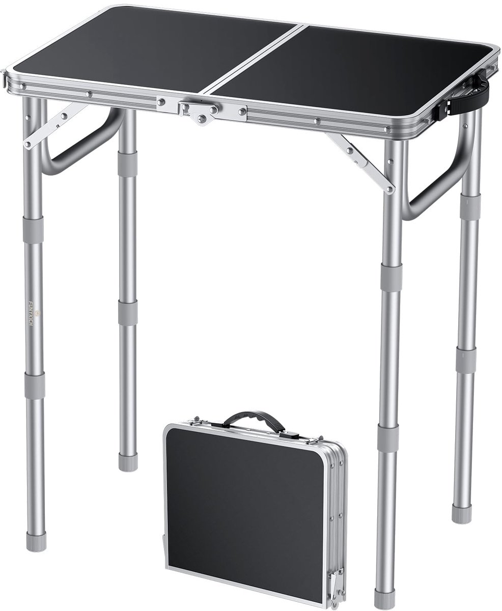 FUNYKICH 2ft kleine opvouwbare campingtafels, 3 in hoogte verstelbare draagbare picknicktafel, lichtgewicht aluminium - ShopVlot