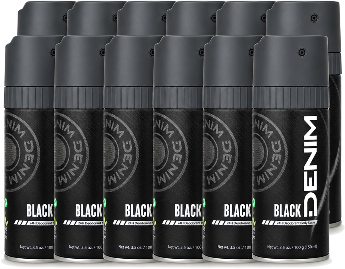 12 x Denim - Deodorant Aerosol - Black Geur - Voor Mannen - 150 ml - Voordeelverpakking - 12 stuks