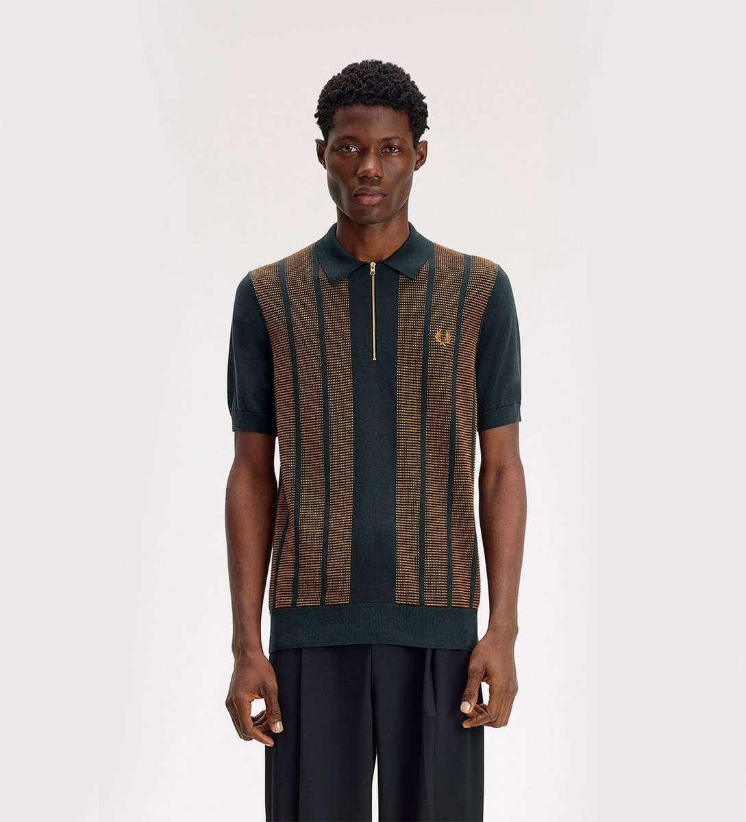Fred Perry Poloshirt van tricot met donkergroen gestructureerd paneel
