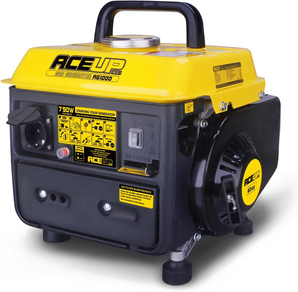Draagbare benzinegenerator 750W - 36.5 x 37 x 41 cm - Industrohome