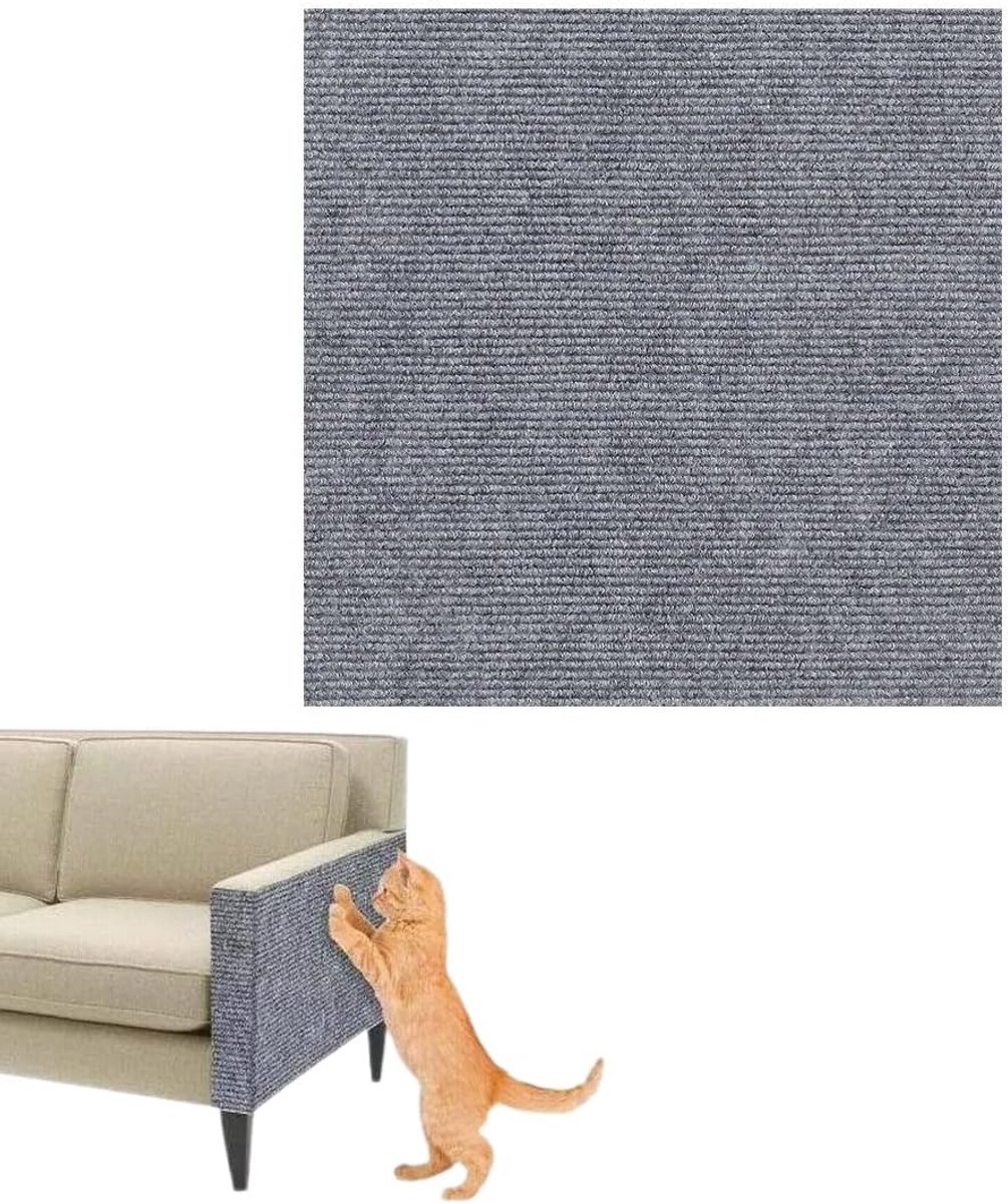 Krabmat voor katten, 30 x 30 cm, krasbescherming voor meubels en muren, stoffen oppervlak, op maat te snijden voor banken en deuren (lichtgrijs)