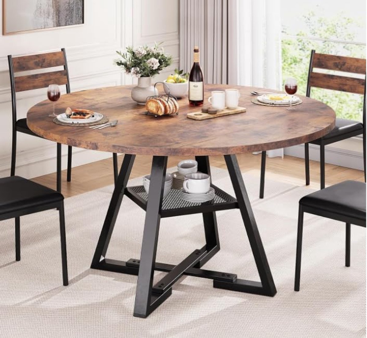 Houten eettafel voor 4-6 personen, 120 cm, keukentafel, eettafel met 1 open planken voor eetkamer, keuken, woonkamer, donker + kaki (120 x 75 m)