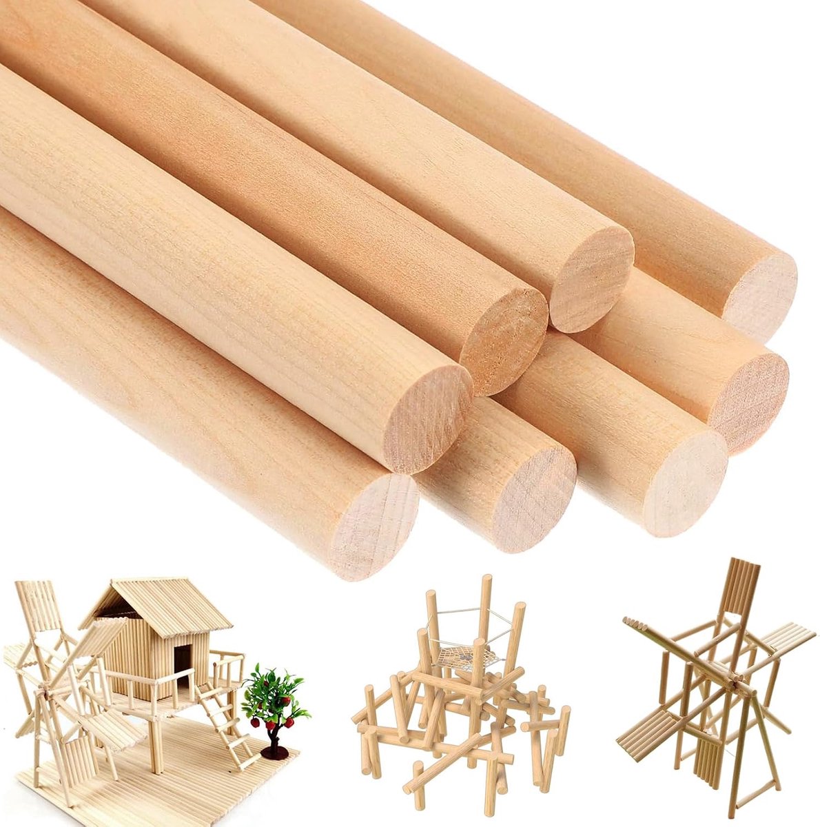 Houten Stokken Om Te Knutselen, 2 cm x 30 cm Ronde Bamboe Staven