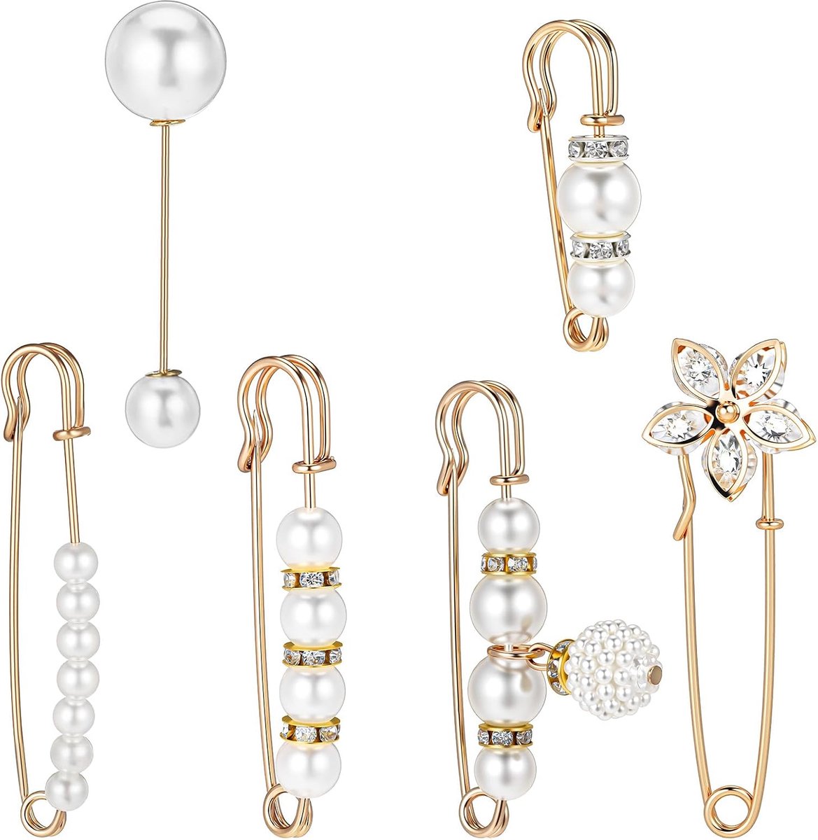 6 STKS Decoratieve Veiligheidsspelden Parel Veiligheid Pin Broche voor Vrouwen, Gouden Broche Clips Parel Broches Set voor Trui Sjaal Kraag Jurken Vest Broek Mouwen Hoeden Decoratie