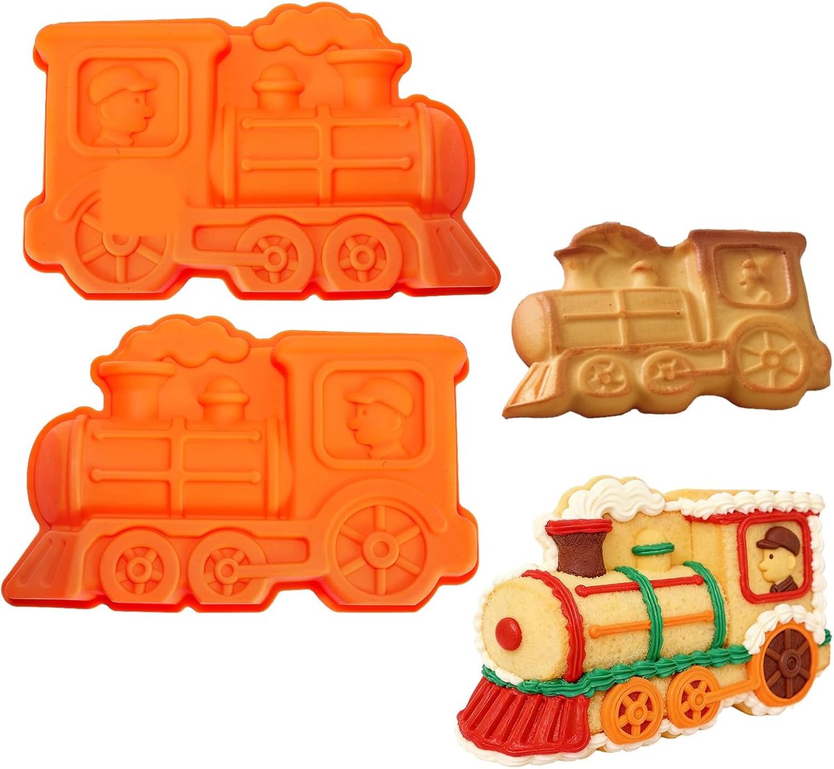 Bakvorm - siliconen anti-aanbak, 3D-ontwerp voor grote locomotief verjaardagstaart, perfect voor jongens themafeesten