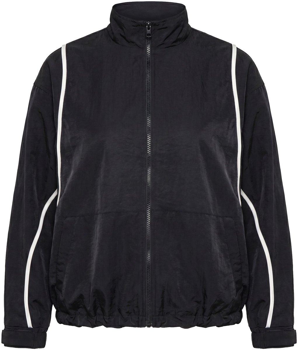 Ulla Popken - Dames - Trainingsjack sierpaspels oversized opstaande kraag - Zwart - Maat 62+