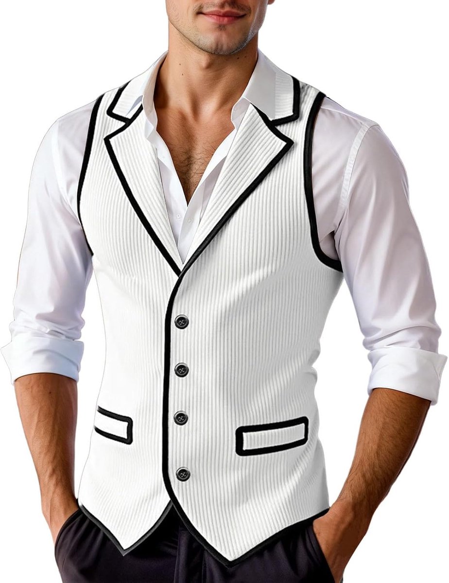 Vest met contrasterende randen, slim fit, knoopsluiting, ideaal voor zakelijk en bruiloften.