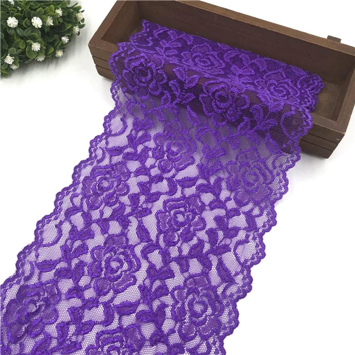 5 yards 18 cm brede kleurrijke elasticiteit kanten rand kantlint, roze bloemenpatroon kant rand decoratielint sierkant sierband kant stof om te naaien DIY knutselen kleding ondergoed decoratie, violet