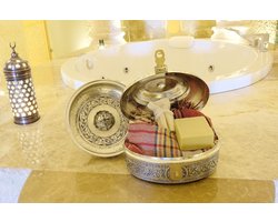 Badset, koperen hamamset, badset, traditionele Turkse badset, peshtemal, koperen badkom, Turkse badset, hamamset (zilver)