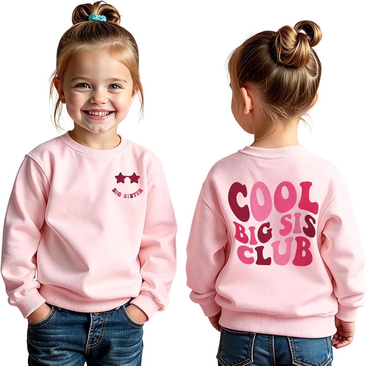 C&M WODRO Big Sister sweatshirt voor meisjes en kinderen, shirt met lange mouwen, grote zus, sweatshirts, coole Big Sis Club printertrui, 2-7 jaar, kleding voor baby's, meisjes, outfits, broers en