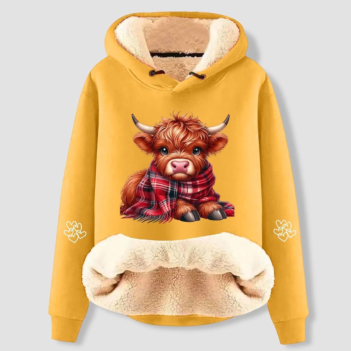 Casual fleece hoodie met schattige koeienprint, modieus sweatshirt met lange mouwen voor behaaglijk comfort