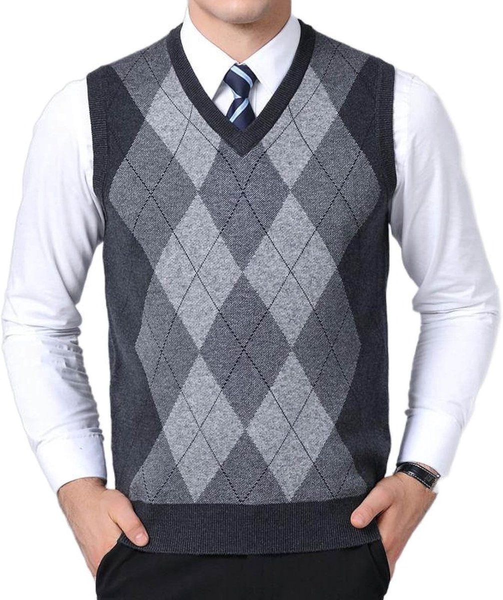 Herenvest Met V-Hals, Gebreid Vest Met V-Hals, Klassiek Mouwloos, Casual Pullover-Sweater Met Kleurcontrast Dieptepunt, Business Gentleman Knitwear Gebreide Trui-Tanktops,Donkergrijs,