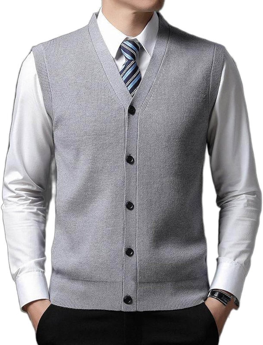Mouwloos Vest Met V-Hals, Jeugdmode Heren Gebreid Vest Bovenkleding Casual Trendy Trui, Klassiek Zakelijk Heren Gebreide Vest Trui Vest Tanktops,Grijs,S