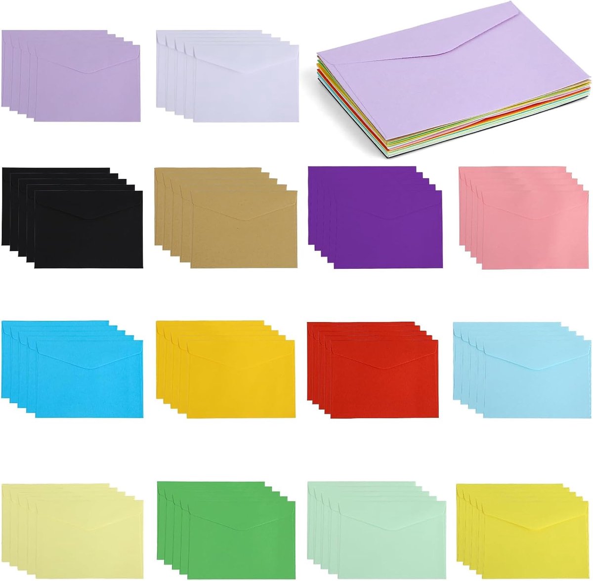 Enveloppen, 50 stuks, kraftpapier, recycling, dubbele kaarten, kleurrijke enveloppen zonder venster, uitnodigingskaarten in 10 kleuren, 17,5 x 12,5 cm