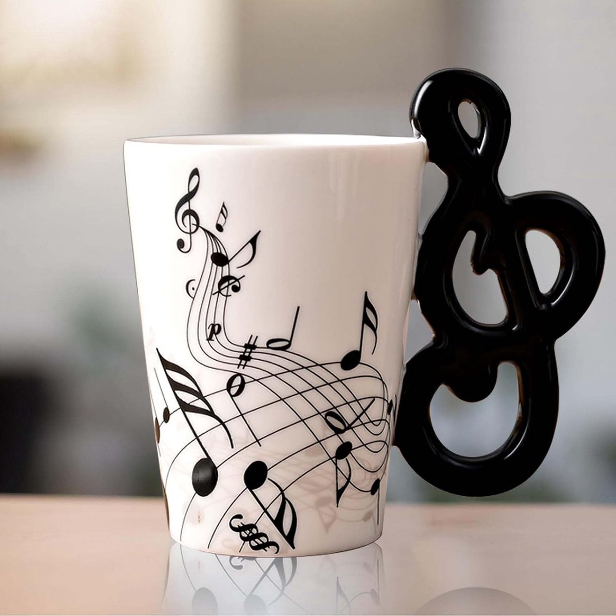 Koffiemok met handvat en notitie: 250 ml, muzieknot, bedrukt, theekop, cadeau, keramische mok, koffiemok, voor muziekliefhebbers, muziekcadeau