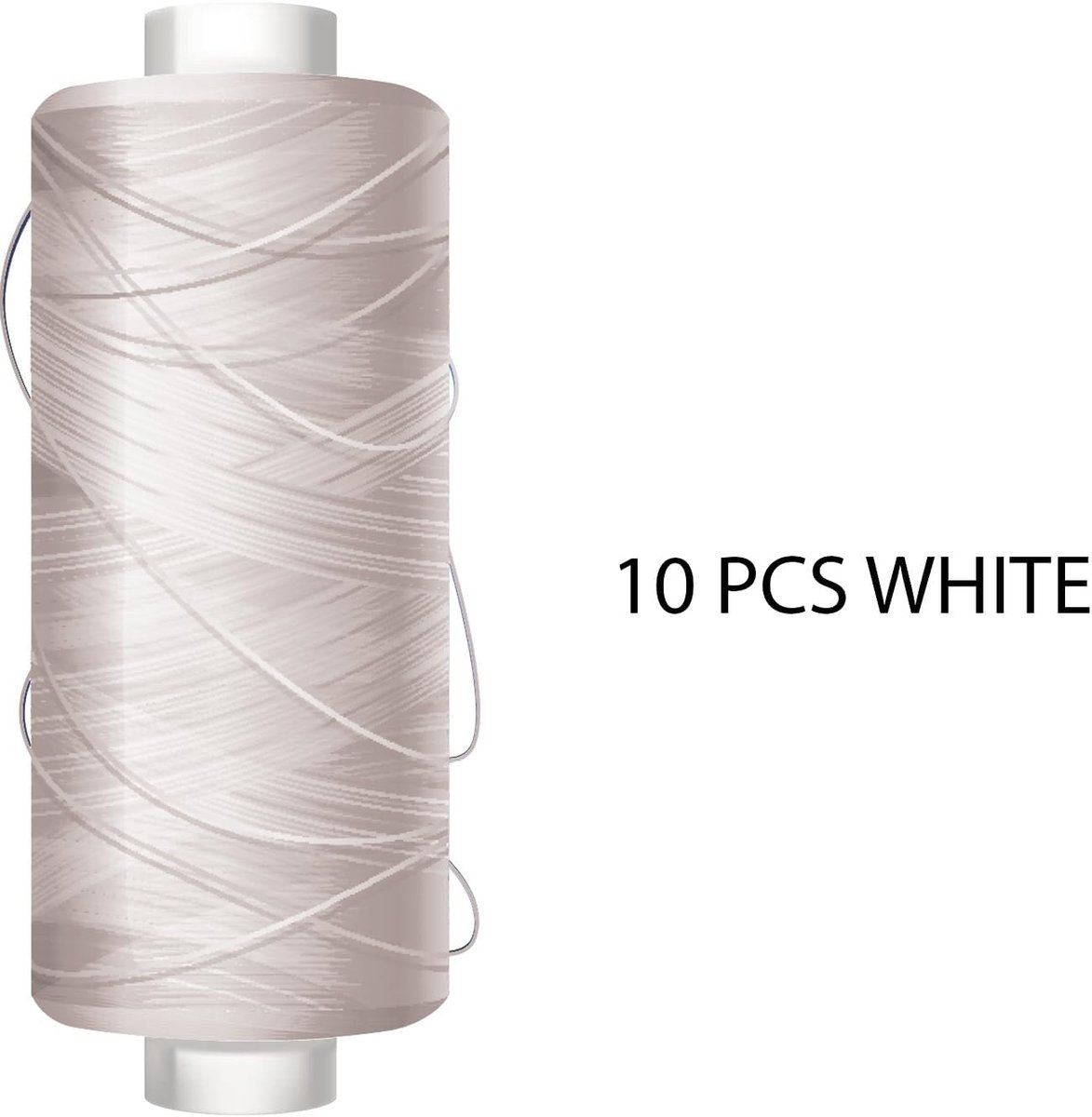 Set met 10 spoelen naaigaren van 100% polyester - kleur wit - elk 50 meter
