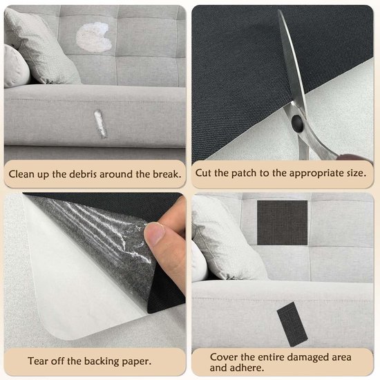 2 stuks reparatiepatch voor stoffen, zelfklevende reparatiepatch voor canvas, 11x8 inch, waterdichte reparatiepatch voor stoffen, linnen en canvas voor banken, tenten, meubels en luifels (zwart) — afbeelding 3