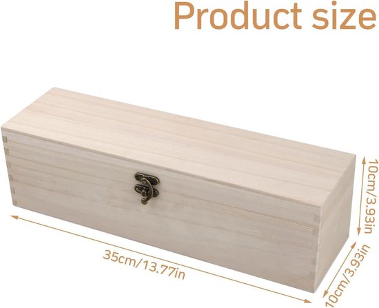 Wijnkist van hout met deksel, 1 fles, wijngeschenken, houten kist, houten opbergdoos, houten koffer, geschenkdoos zonder binnenindeling, wijndoos voor feest, verjaardag, housewarming, 35 x 10 x 10 cm — afbeelding 2