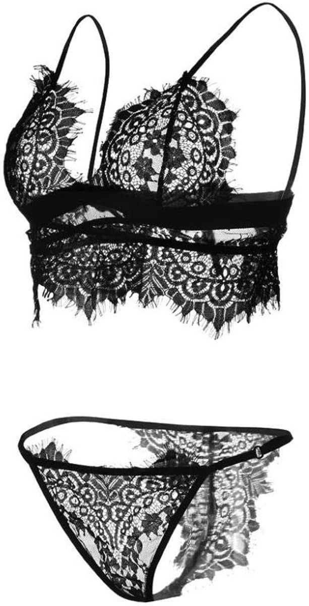 Lingerie Dameslingerie Vrouwen Sexy Lingerie Erotische Beha G-String Nachtkleding Hol Ondergoed Kostuum-Black_M