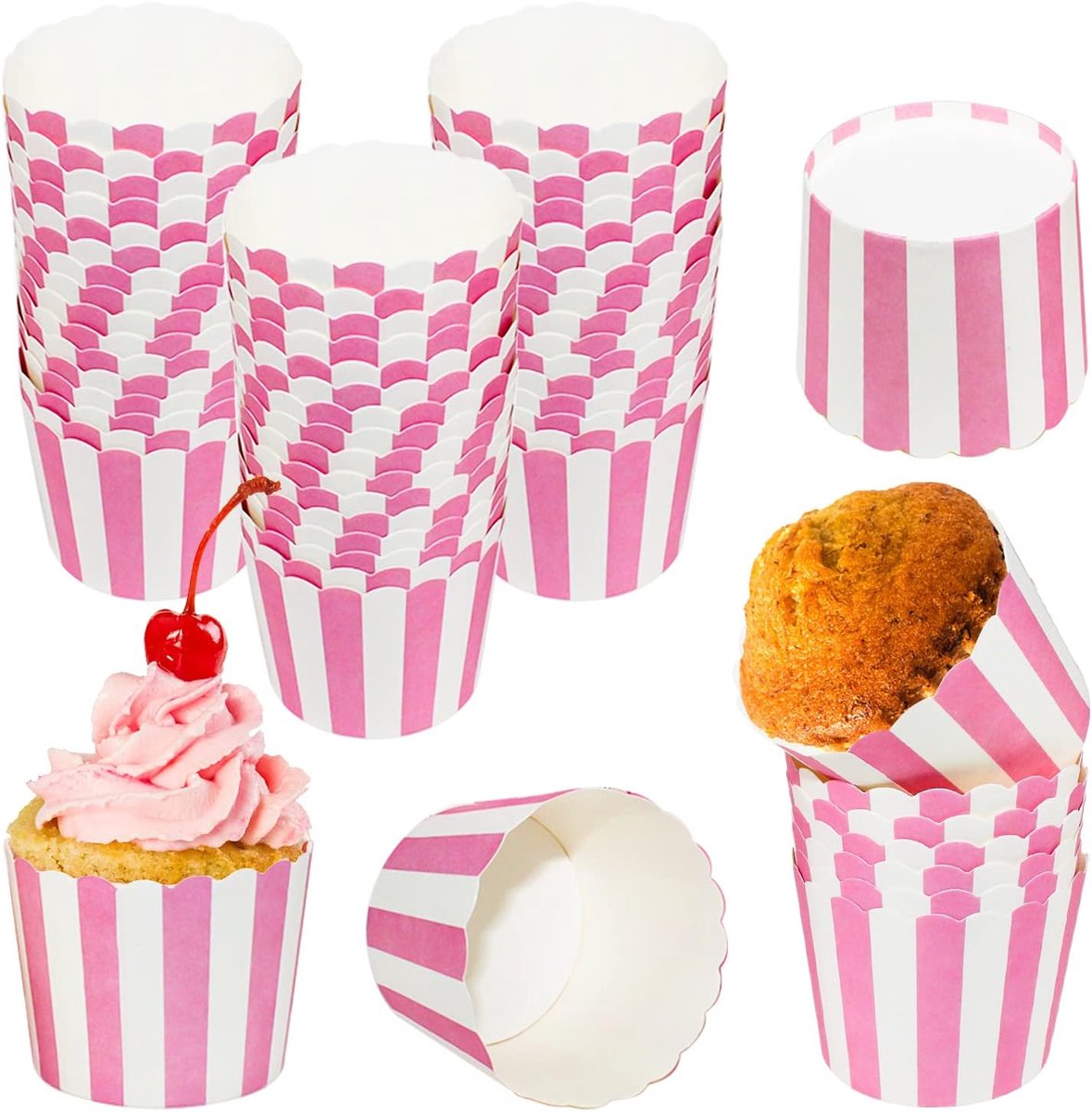 Wegwerp muffinvormpjes bakpapier cupcake liners bakvormen van stevig papier voor verjaardagen, bruiloften en feesten (50 per verpakking) (Roze)