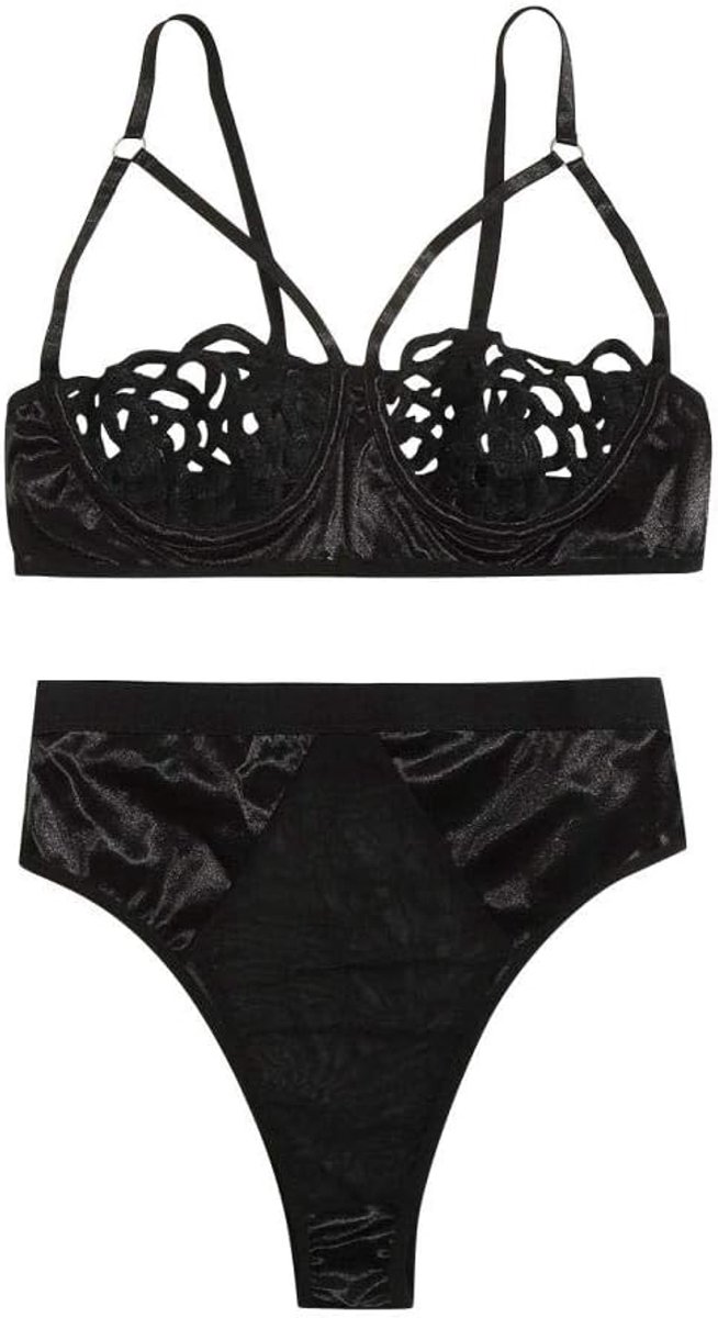 Kleding Dames kanten ondergoed geborduurde thongs uitgehold bh-set