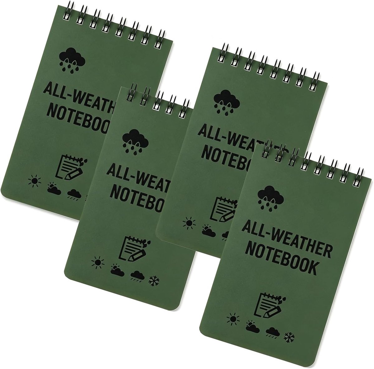 4 stuks waterdicht notitieblok, klein, draagbaar zaknotitieboek, mini groen notitieblok, spiraalnotitieblokken met rooster, klein notitieboek voor studenten, outdoor-activiteiten, tactisch