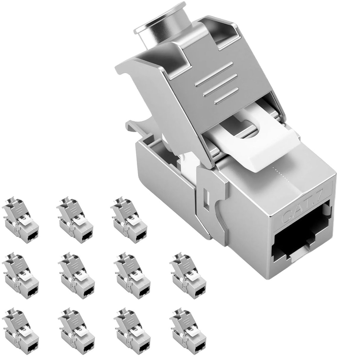 12 stuks CAT 7 Keystone Jack Module Optimaal 1000 MHz 10 Gbit/s voor CAT7, CAT6, CAT6a, installatiekabel, connector, patchkabel, netwerkkabel, STP, afscherming, RJ45-bus