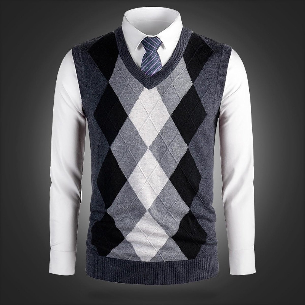 Kasjmier Gemengd Gebreid Vest Met V-Hals, Klassiek Kleurafstemmingsontwerp, Casual En Veelzijdig Mouwloos Vest Pullover Trui, Zakelijk Heren Breigoed Gebreid Vest Trui Tanktops,Donkerg