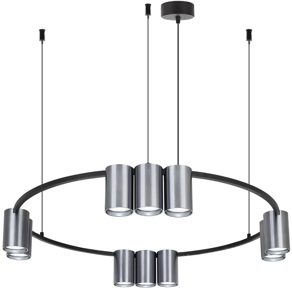 ISE hanglamp, rond, Ø600mm, 10x GU10 (excl. lichtbron), aluminium, geborsteld staal/zwart, IP20