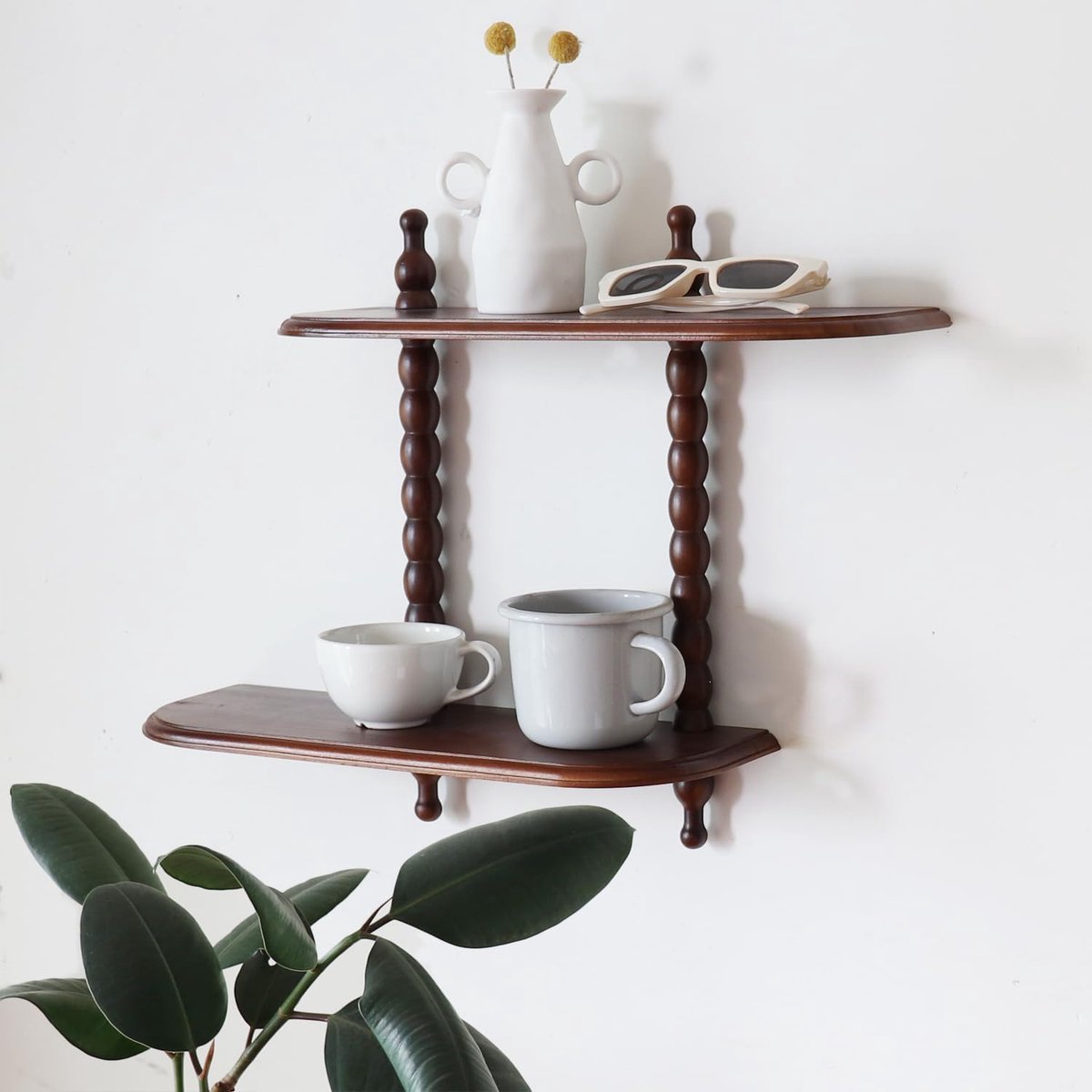 Zwevend rek met 2 verdiepingen voor aan de muur, decoratief presentatierek voor entree, slaapkamer, woonkamer, keuken, kantoor (walnootzwart)