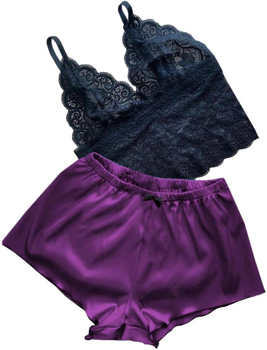 Ondergoed Dames Sexy Lingerie Erotisch Kostuum Porno Nachtkleding Verleiding Beha Slips Kant Satijn-purple_M