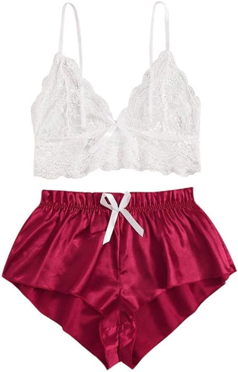 Vrouwen Kanten Ondergoed Sexy Lingerie Draadloze Beha Slips Satijnen Nachtkleding Erotische Hol Transparant Kostuum Plus Size