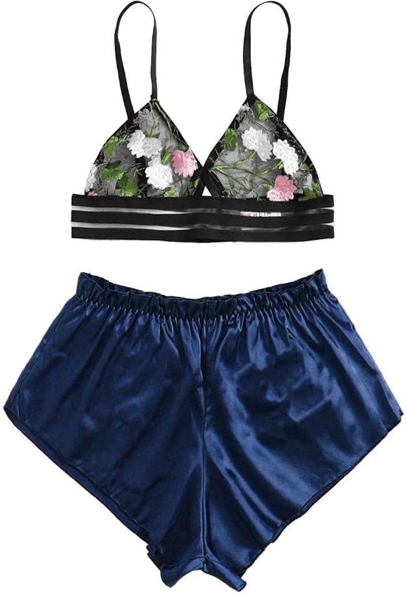 Vrouwen Sexy Ondergoed Erotische Lingerie Satijnen Kant Porno Bh Slips Nachtkleding Borduren Perspectief Kostuum