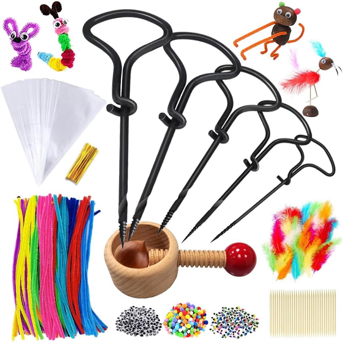 Kastanjeboor voor kinderen, 365 stuks, knutselset voor kastanje kinderen, kastanje knutselen, herfstknutselen, kinderset, knutselen met kastanje, handboor voor kinderen, kastanje-set
