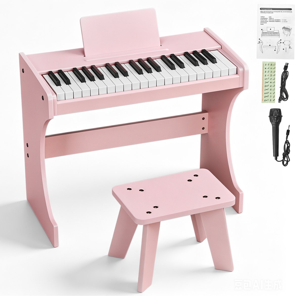 LEADZM Kinderdigitale piano- 37 toetsen - Compleet houten ensemble met bankje - Muziekontwikkelingspiano voor 3 jaar+ - Roze